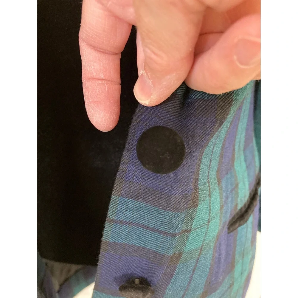 Stephanie Andrews Black Watch Plaid Longline Blazer Coat Velvet Collar 6 Petite